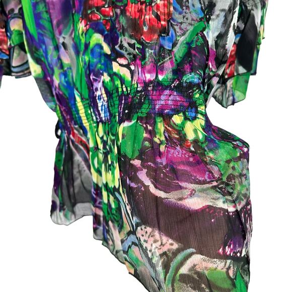 NEW NWOT Alberto Makali Sz XL Super Sheer Wearable Art Artsy Shirt Top Tropical - Picture 7 of 8